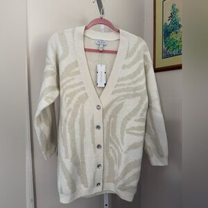 Sofia Vergara Button Down Long Cardigan. Damaged. Metallic/ Cream.